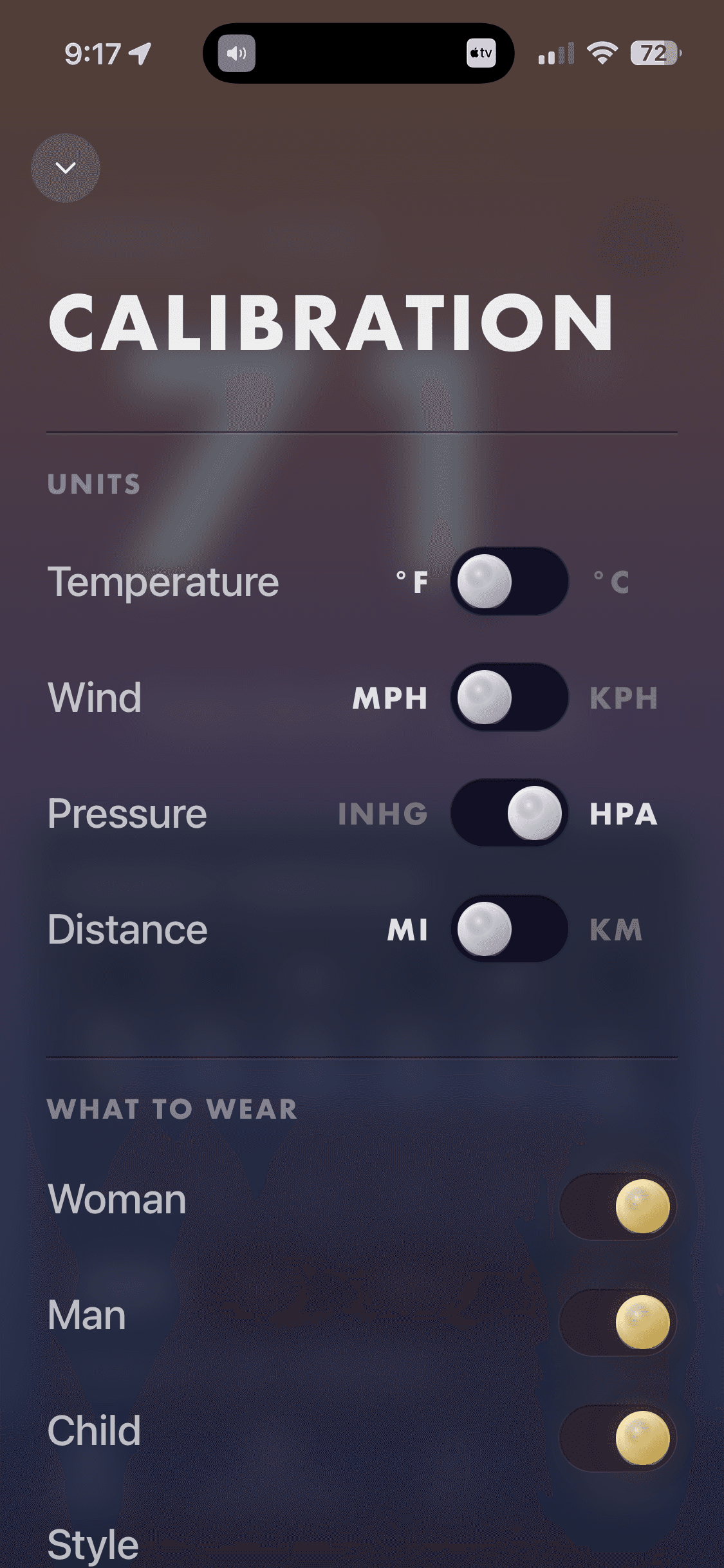 Wardrobe biometric calibration on iPhone