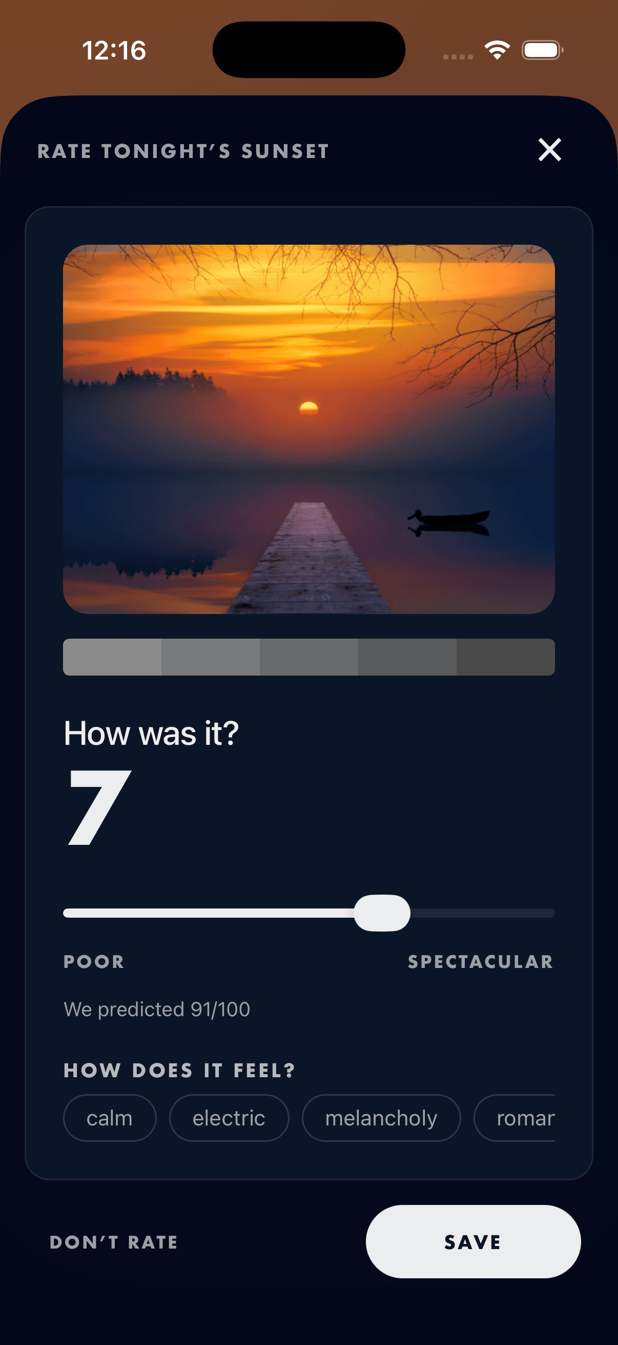 Vesper Sunset Verify — rate tonight's sunset